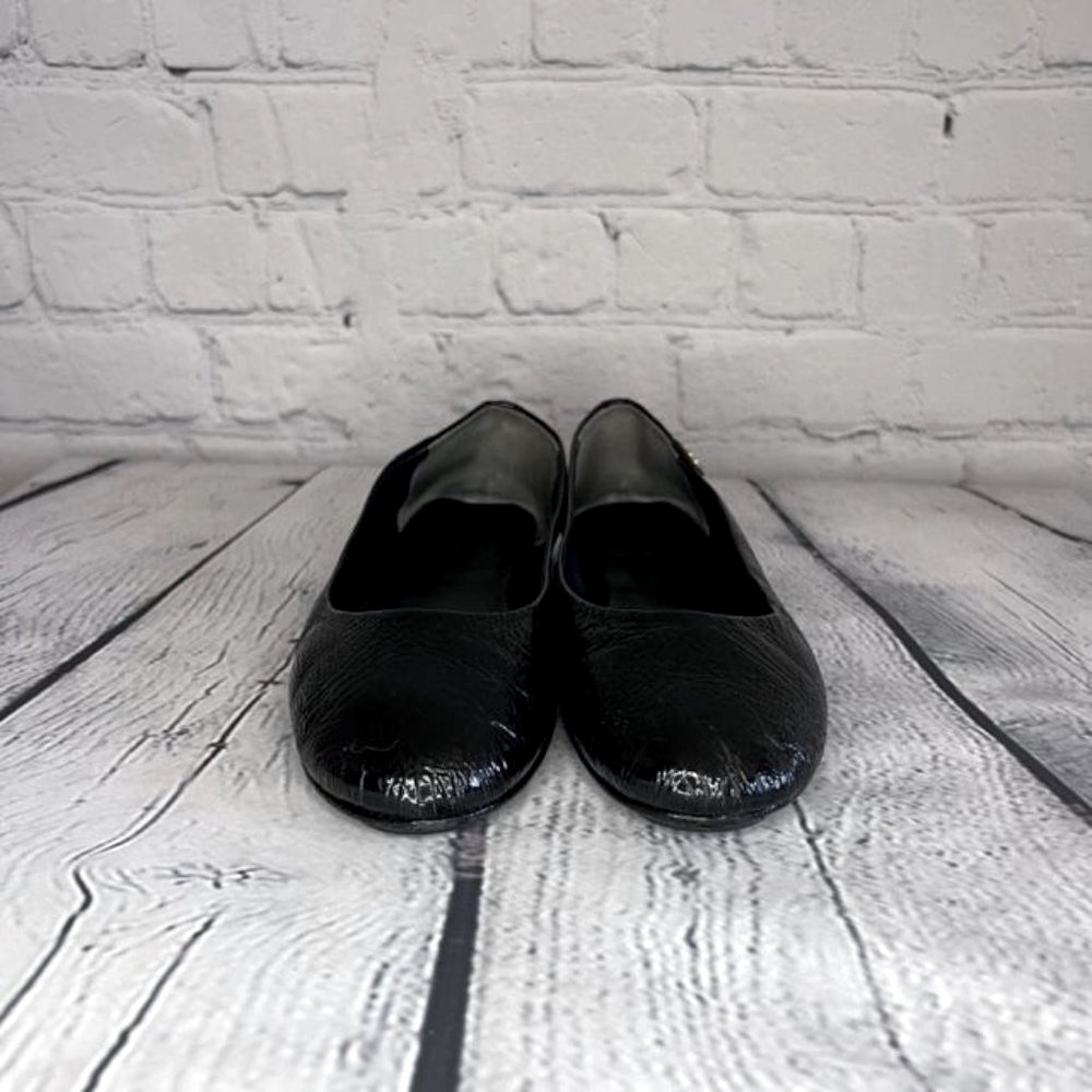 Tory Burch T travel classic black crinkle patent leather ballet flat, sz 6 - Picture 2 of 6